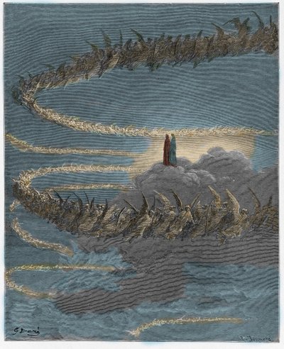 Paradiso, Canto 18: Nella sfera di Giove, le anime beate formano lettere (illustrazione dalla Divina Commedia di Dante Alighieri, 1885) da Gustave after Dore